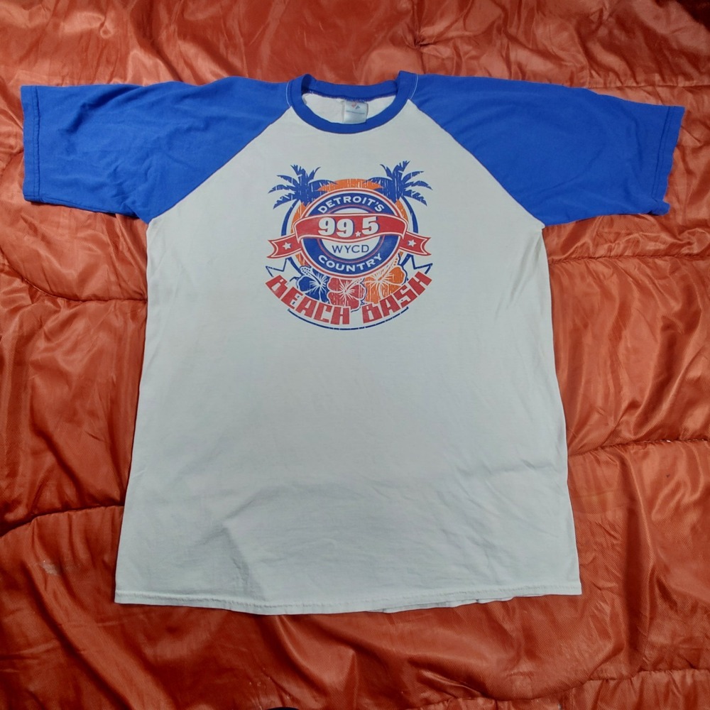 Vintage WYCD 99.5 Detroit Country Beach Bash Tour T-Shirt Mens Large Raglan Blue